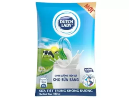 Sữa tiệt trùng không đường Dutch Lady gói 180ml